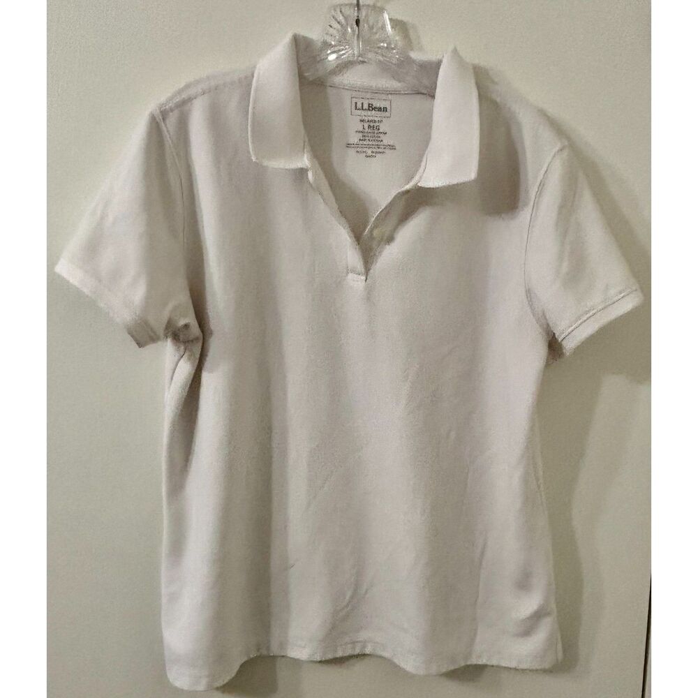 L.L. Bean W Misses Large 100% Cotton 2 Button Ribbed Pique Henley Popover Shirt